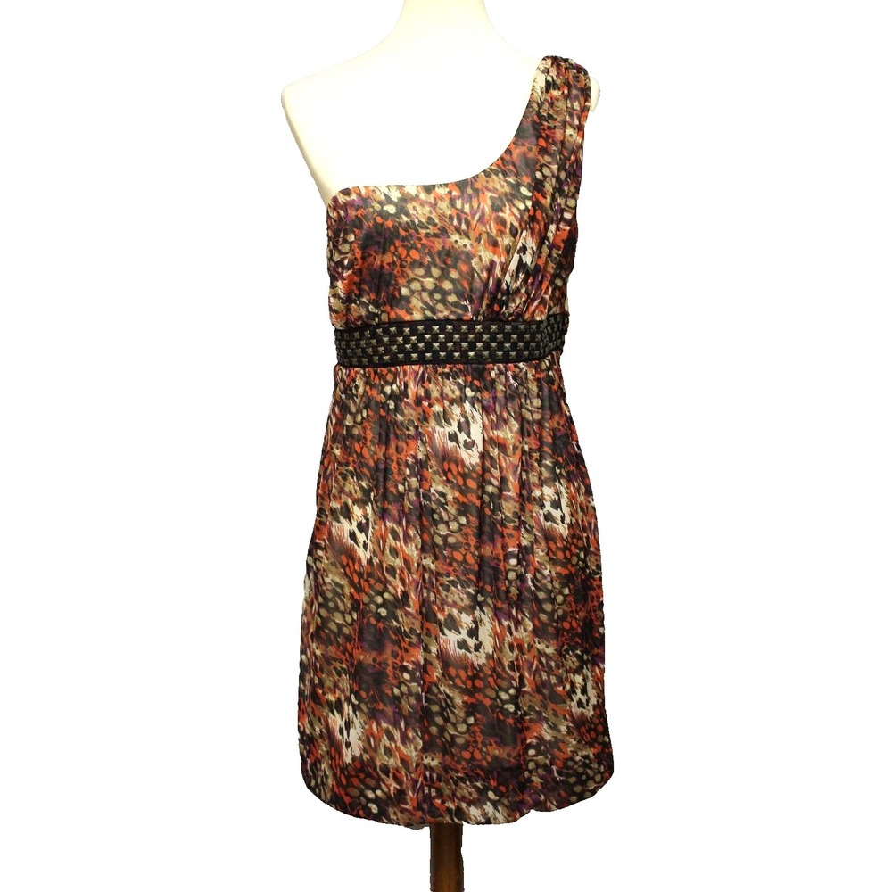Maurices Women XL Dress A-Line Balloon One-Shoulder Chiffon Geometric Sleeveless